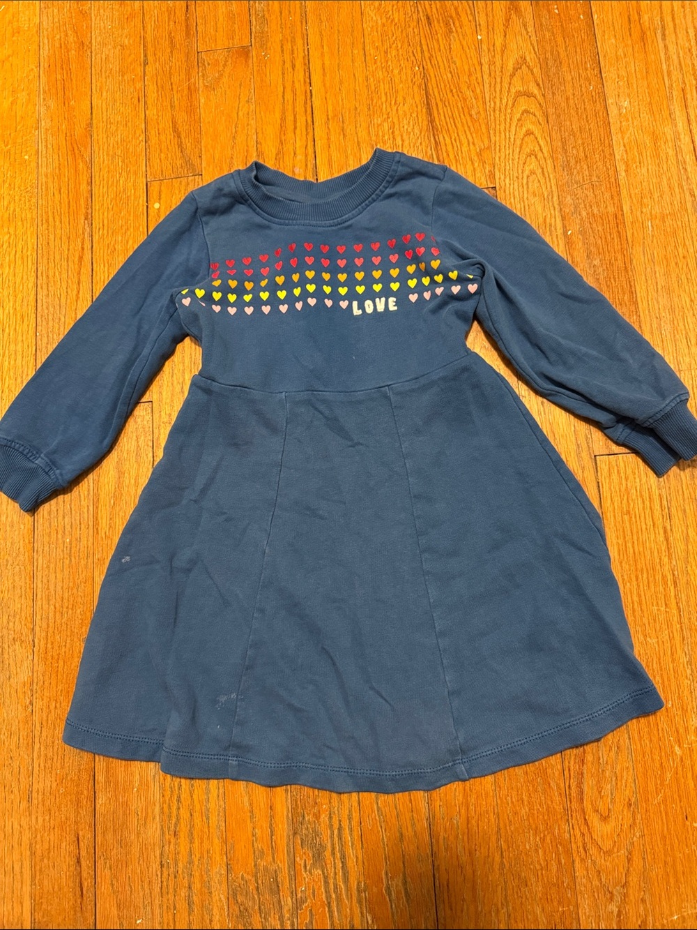 Hanna Andersson Navy Dress with Multicolor Heart Row and LOVE